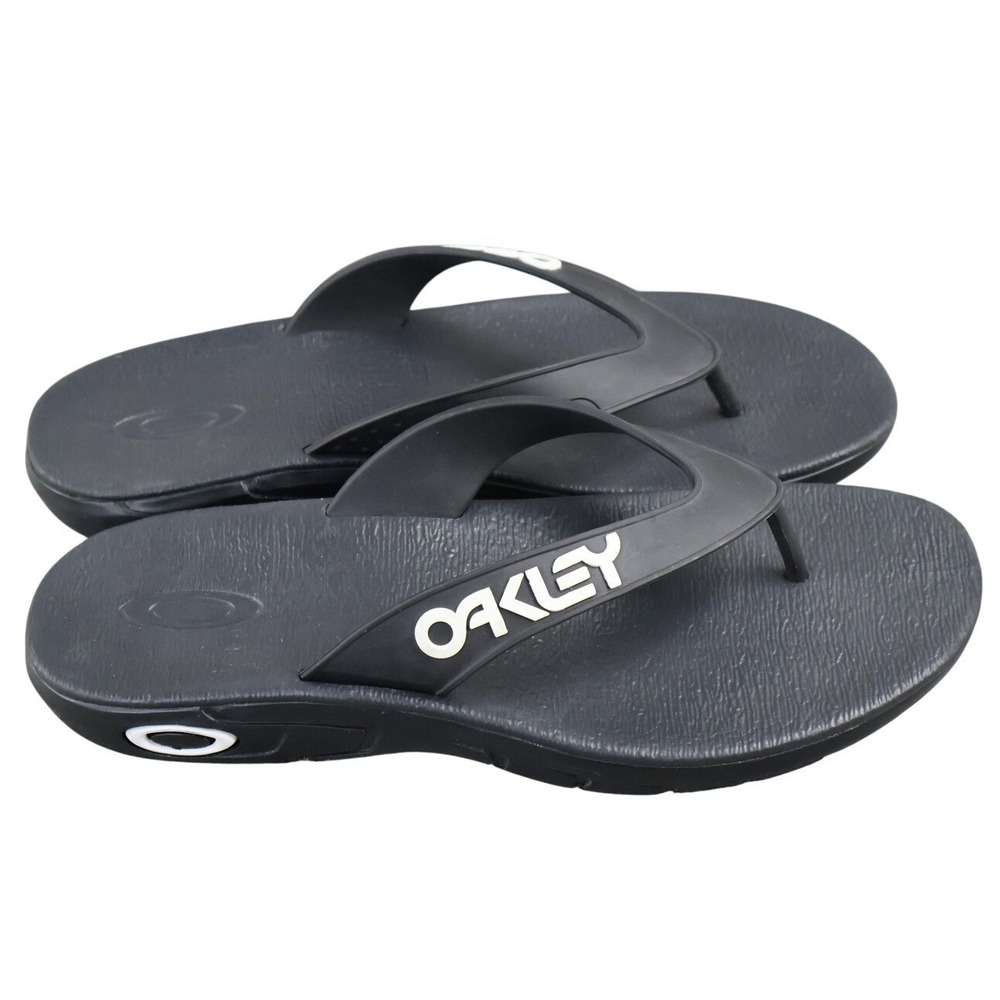 Oakley Flip Flop Sandals Mens 9 Black Rubber Thong Slides Cushioned Beach Shoes